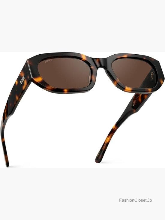 Women\'s Chunky Narrow Rectangular Sunglasses - Polarized Acetate UV Protection main image 4